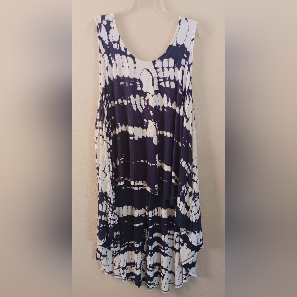 NEW Tie Dye High / Low Sleeveless Top Tank Navy Cream 3X NWOT